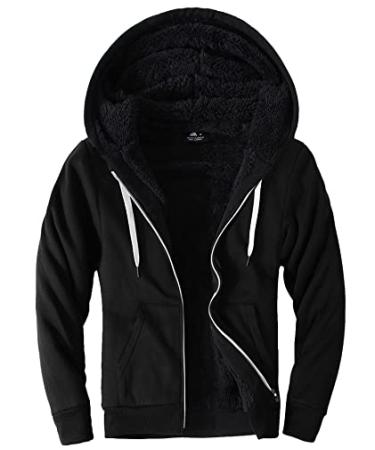 SCODI Hoodies for Men Heavyweight Fleece Sweatshirt - Full Zip Up Thick Sherpa Lined 004-black Medium