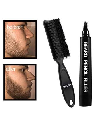 HATIKY Beard Pencil Filler for Men- Water Proof& Sweat Proof, Long Lasting -Beard Pen with a Micro-Fork Tip Applicator Creates Natural Looking Beard, Moustache & Eyebrows (Black)