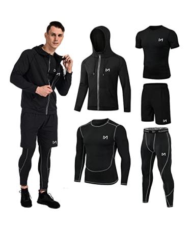 MEETYOO mens 5pcs Men's Compression Sets Pants Long Sleeve Shirt Athletic Shorts Running Jacket Black Small