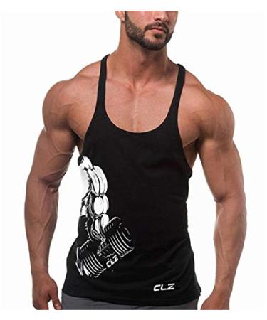 YeeHoo Men's Gym Stringer Tank Tops Y-Back Workout Muscle Tee Sleeveless Fitness Bodybuilding T Shirts Black-a Large