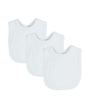 Royal Icon Baby Bibs 0-6 Months & 6-12 Months 100% Organic Cotton Hook and Loop Baby Feeding Bibs - Soft Absorbent Baby Bib - Adorable baby weaning bib For Toddler Boys and Girls Set of 3/6 /12Pc 3 x White