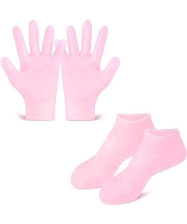 Lovehomily Anti Slip Foot & Hand Spa Mask Pedicure Socks & Moisturizing Gloves Silicone Hands Protective Gloves Prevents Dryness for Feet/Hand Care (Pink)