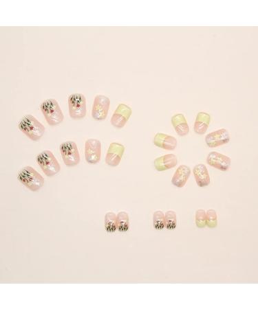 Diduikalor 24Pcs Press on Short Glossy Spring Flower Acrylic False Nails for Women - Buy Online on GoSupps.com