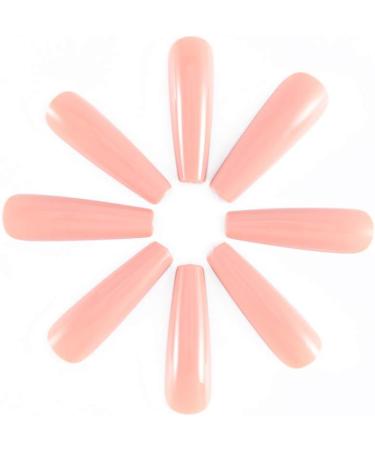 Brishow Coffin False Nails Long Fake Nails Pure Color Ballerina Stick on Nails Glossy Full Cover Acrylic Press on Nails for Women and Girls (Beige) - Buy Online on GoSupps.com