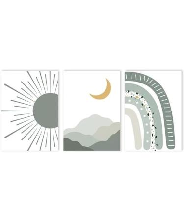 Herfair 3 Set Nursery Posters - Green Rainbow Sun Boho Wall Art for Kids | Unframed 40x50cm Decor - Buy Online on GoSupps.com