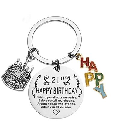 Happy 21st Birthday Gifts for Her Keychain 21 Birthday Gifts for Women Daughter 21st Birthday Gifts for Son - 21 Year Old Birthday Gifts for Him Key Ring