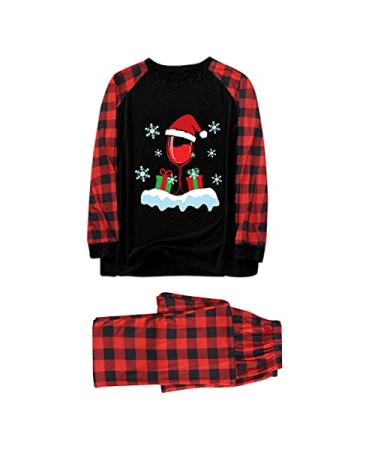 Holiday Christmas Pajamas For Family Graphic Print Plaid Raglan Sleeve T Shirts Plaid Pants Matching Pjs Set Sleepwear Men XX-Large Wine Glass