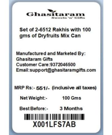 Ghasitaram Gifts Rakhi for Brother Rakhis Online - Set of 2-6512 Rakhis with 100 GMS of Dryfruits Mix Can Rakhi Set with 100 gms of Dryfruits Mix Can - Buy Online on GoSupps.com