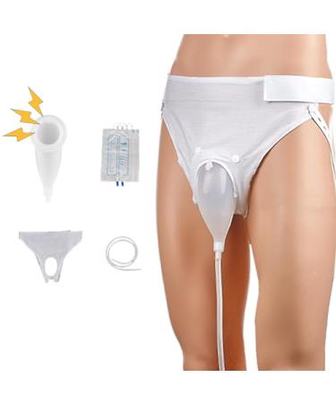 Urinal for Men Elderly Portable Wearable Silicone Material with Urine Collection Bag Urinary Drainage System Skin-Friendly and Odorless Comes with Roomy Pants &2 Urine Bags(1L&2L) (Men)
