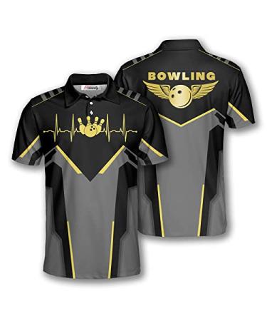 PRIMESTY Bowling Shirts for Men, Short-Sleeve Bowling Jerseys for Team, Bowling Men's Polo Shirts Bowling Pulse Line Strike It 4X-Large