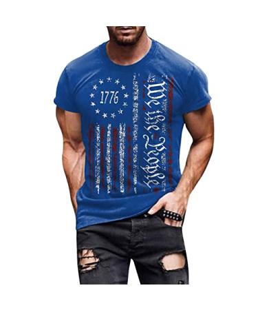 4th of July Shirts for Men Distressed American Flag Patriotic T-Shirts Soldier Short Sleeve Muscle Workout Gym Tee Tops 3X-Large 04-blue