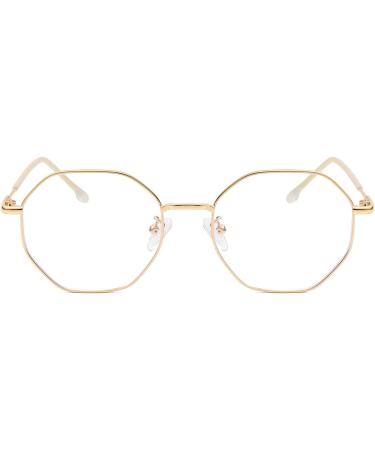 Polygon Blue Light Blocking Glasses for Women & Men | Retro Octagon Square Non-Prescription Metal Frame Eyeglasses A1 Gold 50mm - Shop Internationally - Buy Online on GoSupps.com
