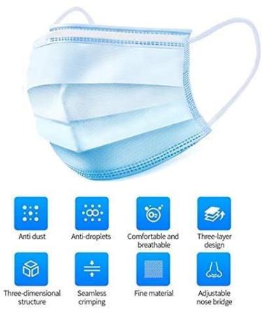 BigBig Home 100 Pieces Soft Disposable Face Masks - 3-Layer Dustproof Protective Masks with Ear Loops - Blue - Buy Online on GoSupps.com