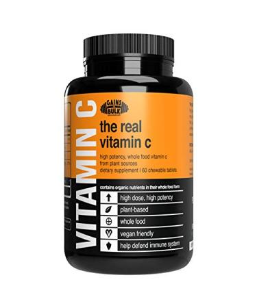 Real Vitamin C Gains in Bulk Whole Food Vitamin C Supplement High Potency Whole Food Vitamin C from Plant Sources Dietary Supplement 60 Vegan Chewables