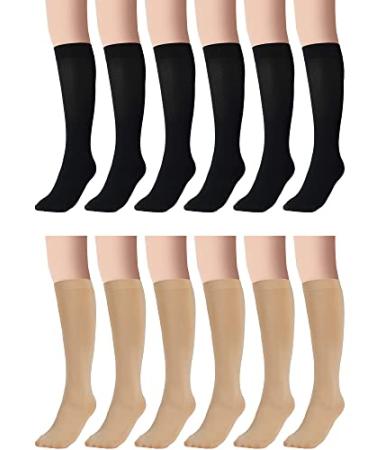 12 Pairs Ice Skating Socks High Tights Women's Ice Skating Tights Skating Nylon Socks Figure Footed Skate Socks for Girls Kids Black, Nude