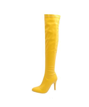 Women Stiletto Sexy ankle boots Overknees Boots Women High Heels Plateau Boots Long -shaped boots Winter boots Women Labor boots Socken boots Leading boots lady boots 41 EU yellow