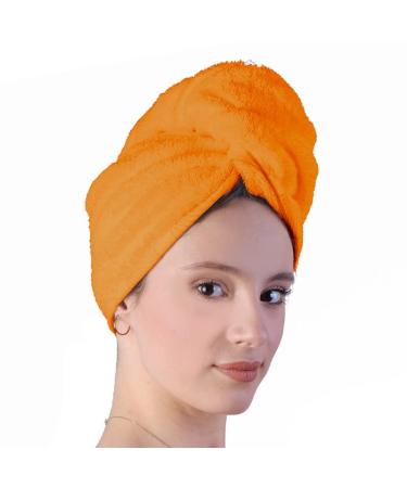 Llamaxy Haartuch made of 100 % pure organic cotton hair dryer towels for adults and children hair turban-towel wrap hair drying towel-Quick twist rapid dry towel-cap-1 pack orange 1