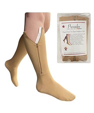Presadee Original Closed Toe 20-30 mmHg Zipper Compression Calf Leg Socks Large/X-Large (1 Pair) Beige