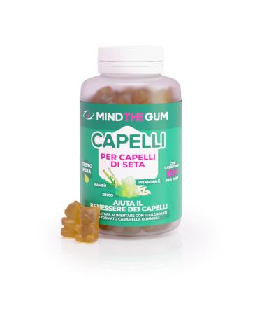Mind the Gum SILK HAIR Candy Size Food Supplement With Bamboo And Keratin For The Strength Of Your Hair And Nails | Sugar Free | 60 Gummy Candy Pear Taste
