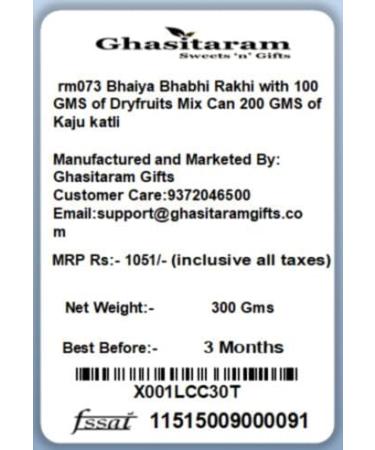 Ghasitaram Gifts Rakhis Online - Rakhi for Brother- Sisters Blessings rm073 Bhaiya Bhabhi Rakhi with 100 GMS of Dryfruits Mix Can 200 GMS of Kaju katli Rakhi Set & 100g Dryfruits Mix Can 200g Kaju katli - Buy Online on GoSupps.com