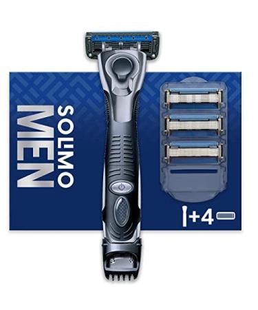 Amazon Brand - Solimo Men's 5 Blade Razor with 3-in-1 Trimmer and 4 Blades 5 Piece Set