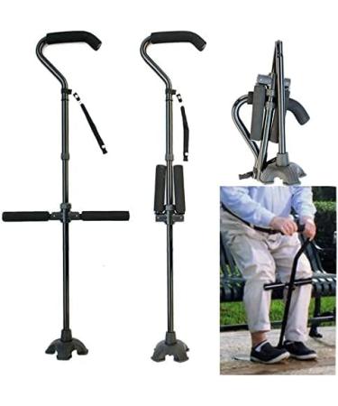 SilteD Swan Neck Walking Cane Offset Walking Sticks Double Handle to Help Get up Height Adjustable Collapsible Crutch Mobility Aid for Elderly Men and Women rollator Walker