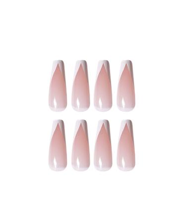 Bufenia Shiny Ballerina Press-On Nails | Coffin French Tips - 24 Full Cover White Square Acrylic Nails for Women & Girls - Buy Online on GoSupps.com