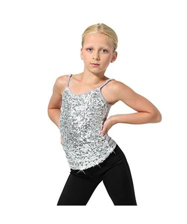 Sparkly Sequin Tank Top Camisole Adjustable Straps | Girls Tops Silver Large