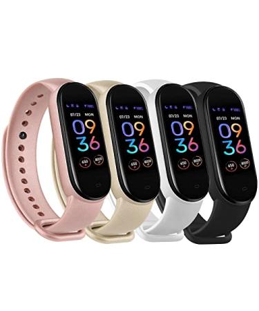 4 PACK Bands Replacement for Amazfit Band 5 Replacement Strap Compatible with Amazfit Band 5 Silicone Sport Strap Wristband Watchband Accessories Black+White+Gold+RoseGold