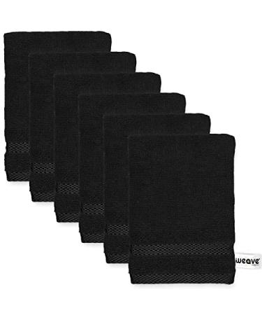 Weave Essentials - 6Pc ultrasoft & absorbent viscose wash gloves set | 15x20cm / 6x8inch | 100% cotton | Ideal as body wash makeup remover face cloths face towel | Colour: black