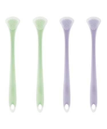 Dcniyt double -sided tongue cleaner with soft silicone head for oral hygiene - massaged and cleaned gently (green + purple) green + violet