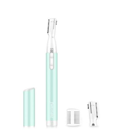 Upgraded Eyebrow Trimmer, Funstant Precision Electric Eyebrow Razor for Women Battery-Operated Facial Hair Remover with Comb No Pulling Sensation Painless for Face Chin Neck, Upper-Lip, Peach-Fuzz Green