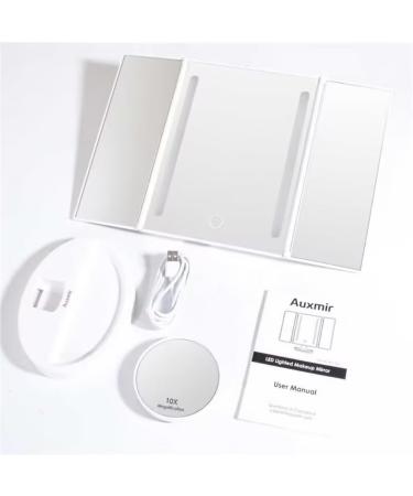 Auxmir Vanity Makeup Mirror with Natural LED Lights 1x/10x Trifold Magnifying Mirror Dual Power Cosmetic Mirror with Touch Screen 180 Brightness Adjustable Lighted Dressing Mirror - Buy Online on GoSupps.com
