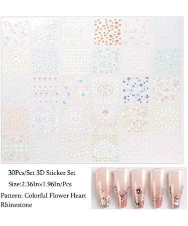 Colorful Flower Nail Art Stickers Decals - 3D Self-Adhesive Designs for Manicure - 30 Sheets - Buy Online on GoSupps.com