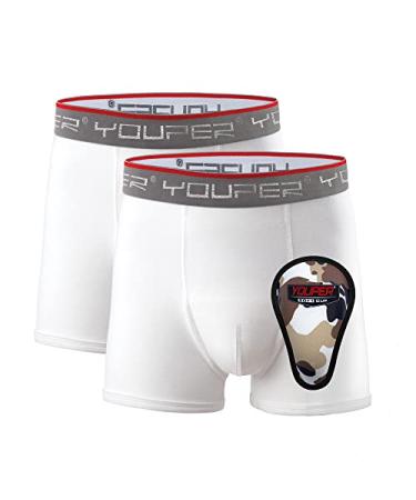 Youper Youth Brief w/Soft Athletic Cup, Boys Underwear w/Baseball Cup (2-Pack) White X-Small