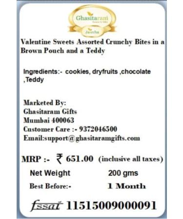 Jaiccha Ghasitaram Valentine Gifts - Valentine Sweets Assorted Crunchy Bites in a Brown Pouch and a Teddy - Buy Online on GoSupps.com