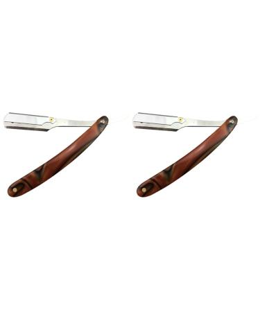 Frcolor 2st collapsible razor razorbar Bart Razor hairdressing razor straight razor razor razor from metal man straight blade stainless steel wooden mediumx2pcs such as imagined