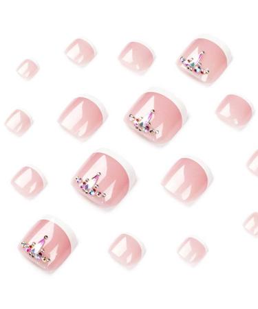 Square Press On French Pink Toenails 24pcs - Foccna Acrylic False Nails - Buy Online on GoSupps.com