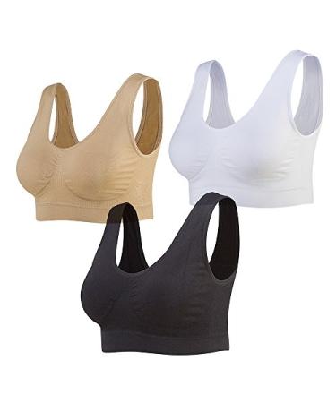 Lemef 3-Pack Seamless Sports Bra Wirefree Yoga Bra with Removable Pads for Women Black&white&nude X-Large