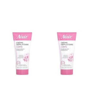 NAIR - Cr me D pilatoire Corps sp cial Peaux S ches & Sensibles aux Extraits de Fleur de Cerisier & d'Huile de Riz Formule Hydratante Tube de 200ml et spatule (Lot de 2) Pink (Lot de 1) 200 ml (Lot de 2)