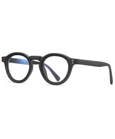 kachawoo Retro Glasses Frame Women TR90 Acetate Round Eyeglasses Men Eyewear Non-Prescription Lens Matte Black Frame