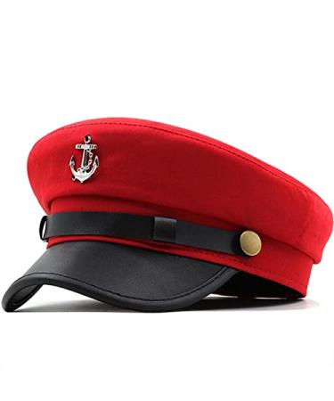 Women's Newsboy Cap Casual Beret Hat Military Sailor Captain Cap Vintage Painter Fiddler Hat Ivy Peaked Flat Cap Red One Size