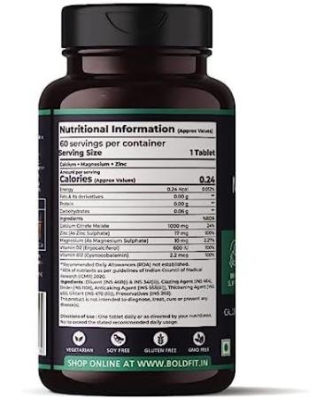YHN Calcium Tablets with Magnesium, Zinc, Vitamin D & B12 - 1000mg Bone & Joint Support - Muscle Health - 60 Vegetarian Tablets - Buy Online on GoSupps.com