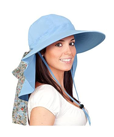 Solaris Women's Sun Hats Neck Flap Large Brim UV Protection Foldable Fishing Hiking Cap Blue