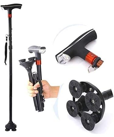 Walking Stick Elderly Folding Walking Cane Aluminum Support Crutches Telescopic Anti Slip Four Leg Adjustable Stick with LED Light SOS Alarm Bathing in Sunlight - Buy Online on GoSupps.com