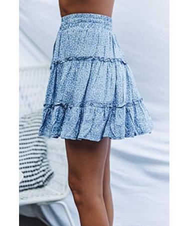 LAEMILIA Women's Floral Print Flared Mini Skater Skirt - Light Blue - Buy Online on GoSupps.com