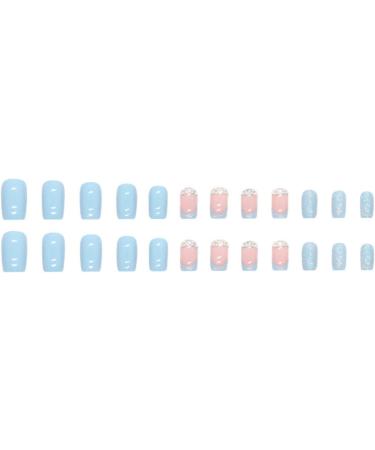 JUSTOTRY 24 Pcs Glitter Square Sky Blue French Press on Nails - Diamante Fake Nails with Nail Glue for Women's Nail Art - Buy Online on GoSupps.com