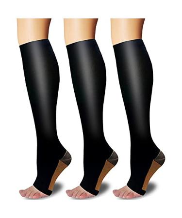 Copper Compression Socks for Women & Men Open Toe 20-30mmHg is Best Support for Circulation Recovery and All Day Wear 01 Black Large-X-Large