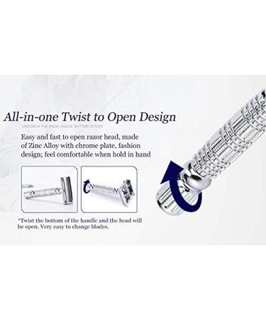 Butterfly Safety Razor - Heavy Duty Twist To Open Double Edge Safety Razor for Men Shaving Kit with 10 blades and Henri et Victoria Samples Butterfly Razor Mechanism - Buy Online on GoSupps.com