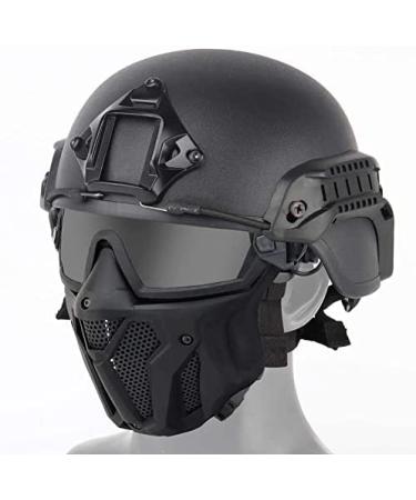 Tactical PJ Airsoft Helmet and Full Face Protection Mask Set,with Detachable Anti-Fog Goggles Fast Helmet for Paintball CS BK